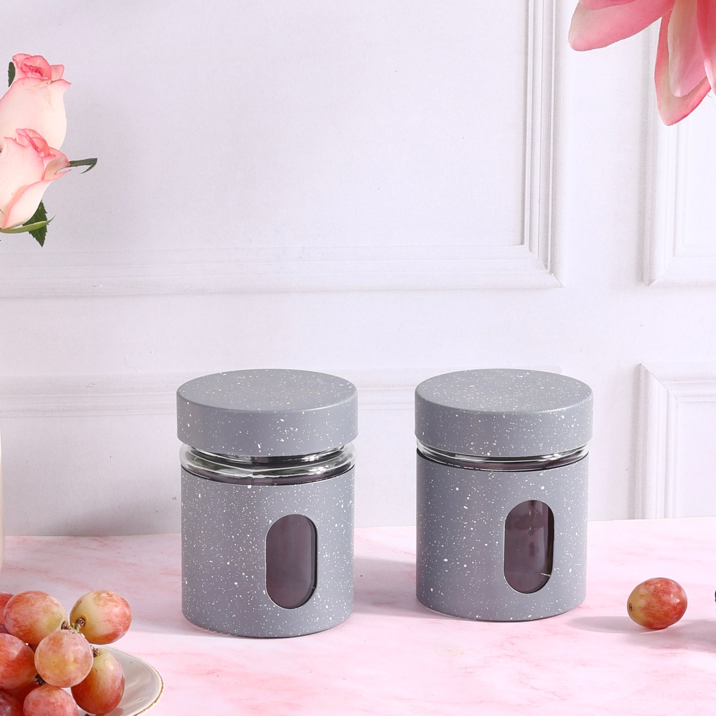 Airtight glass storage jars with silicon cover - Pack of 2