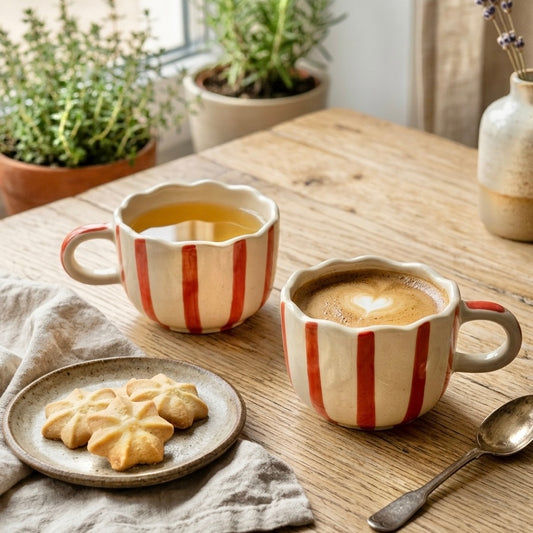 Orange Whimsical Stripes Mug - Set of 2