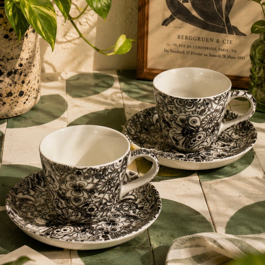 Elegant Soirée Monochrome Cup and Saucer Set