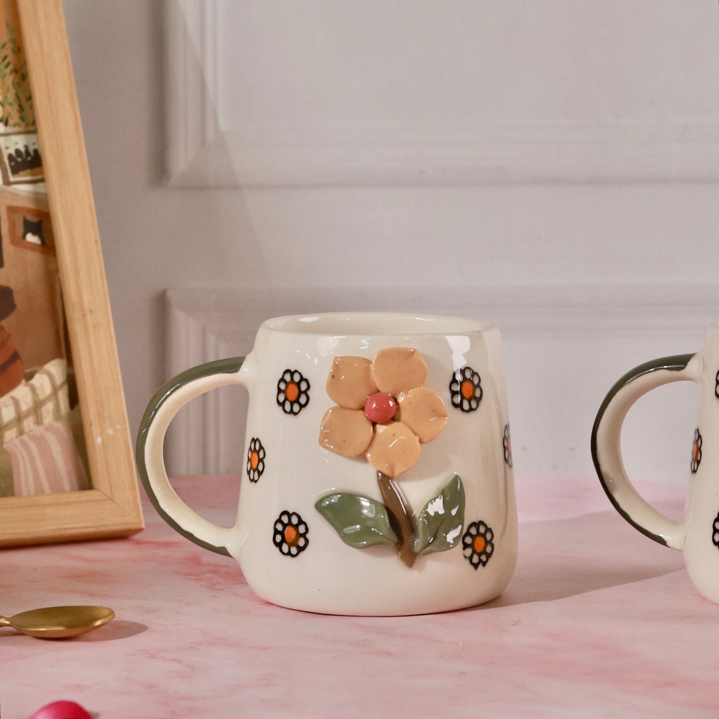 Marigold Flower Mug - Set of 2 with minor imperfections