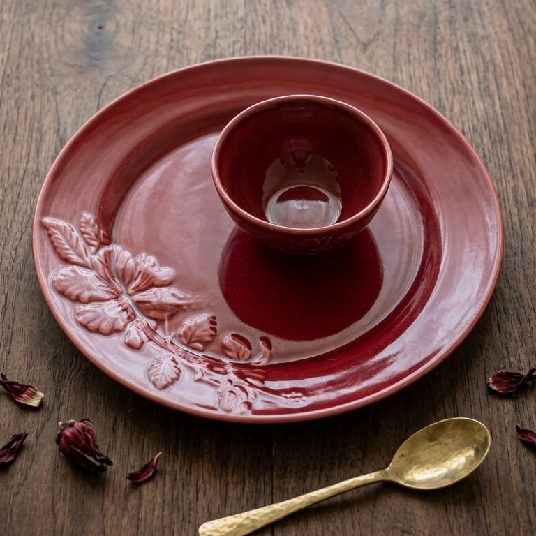 Hibiscus Bloom Large Serving Platter with portion bowl