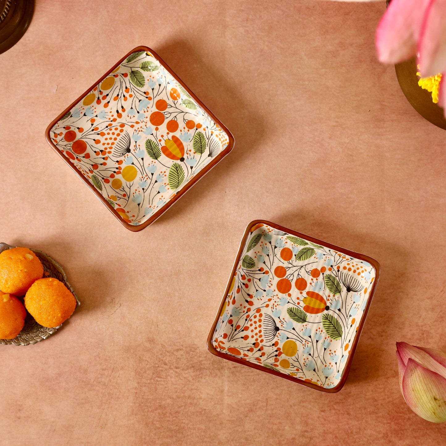Citrus Floral Square Dessert Plate - Pack of one