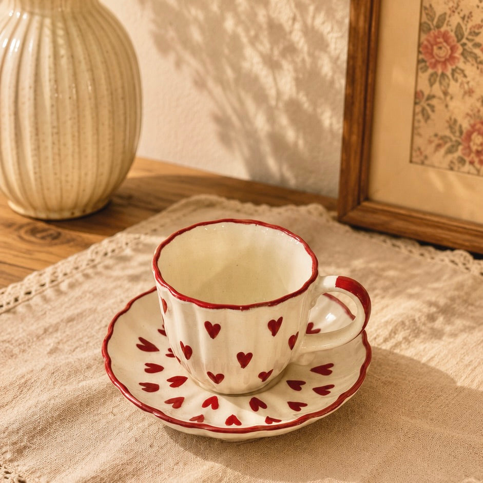 Vintage Red Heart Cup and Saucer