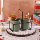 Set of 2 Airtight Green Jars with Stand