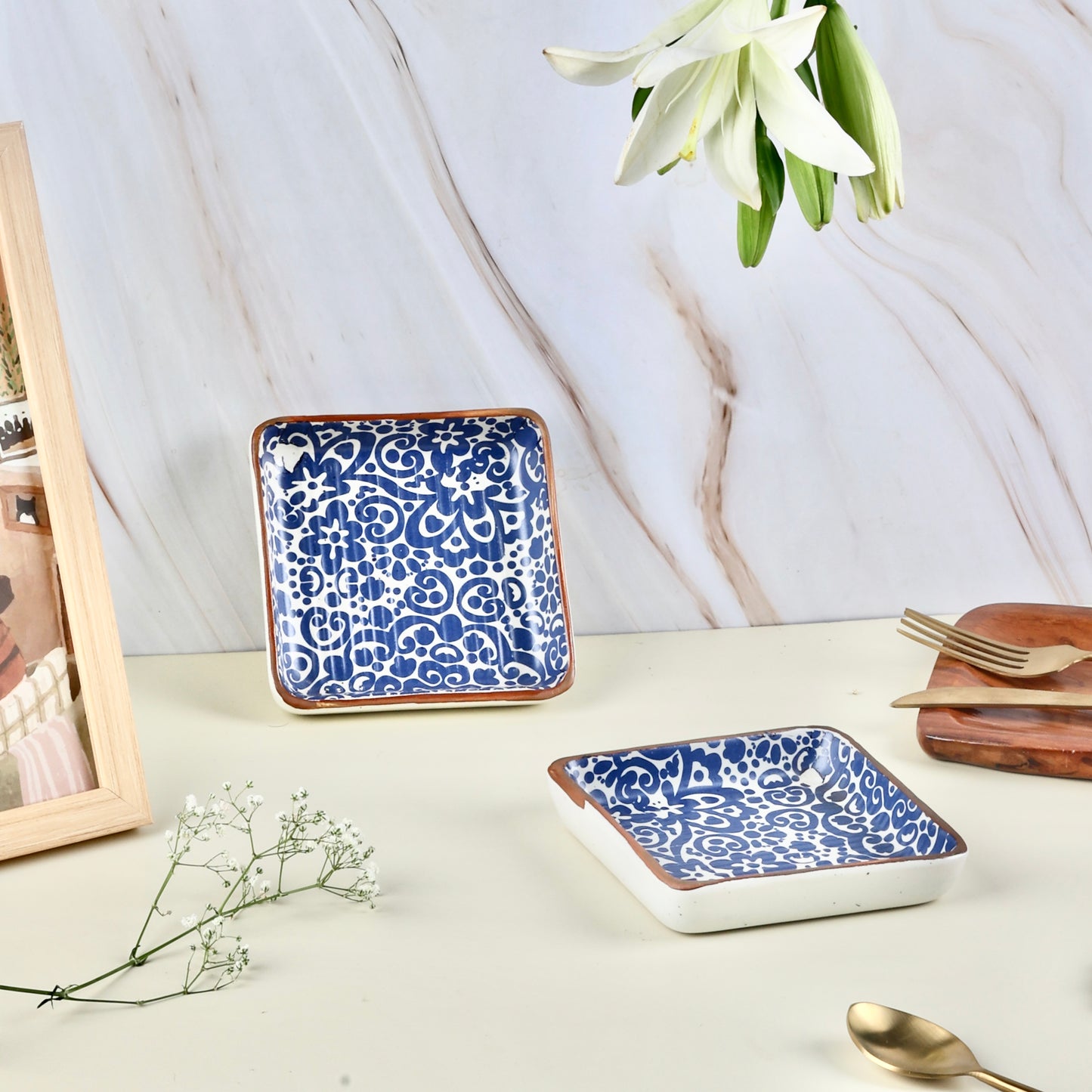 Blue Phool Bagh Square Plates