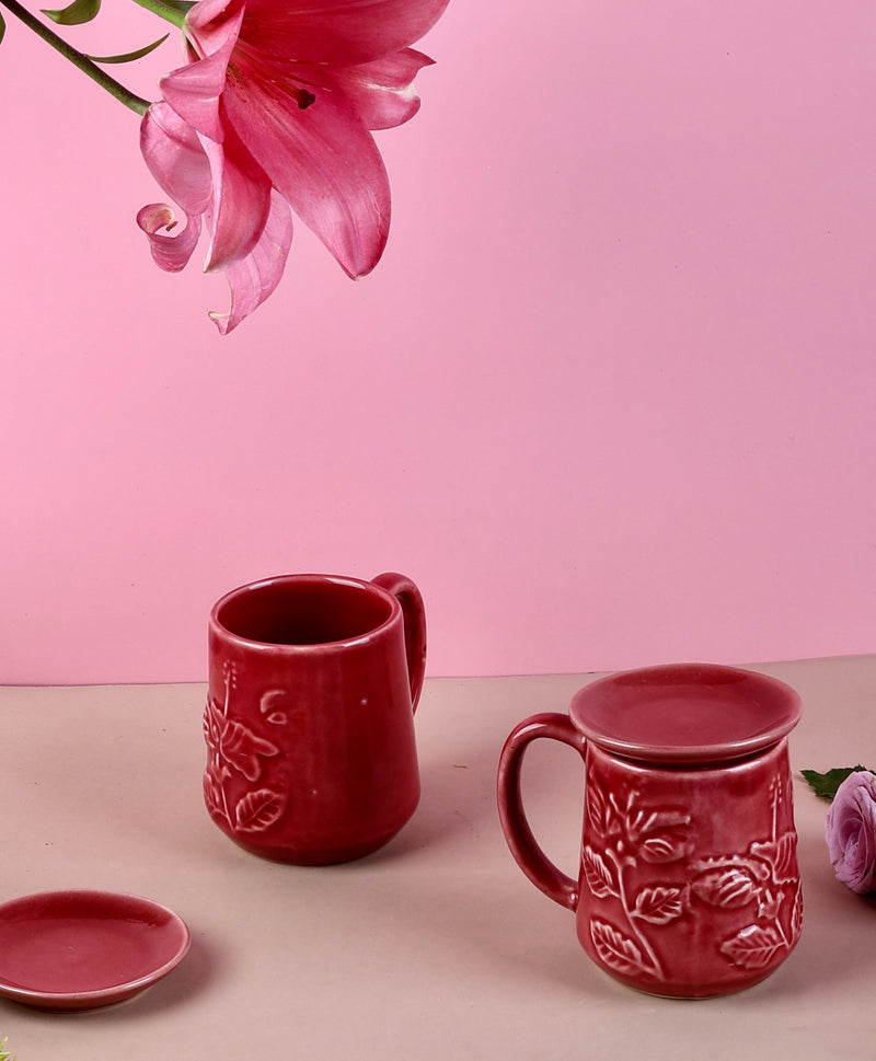 Red Hibiscus Mug with lid