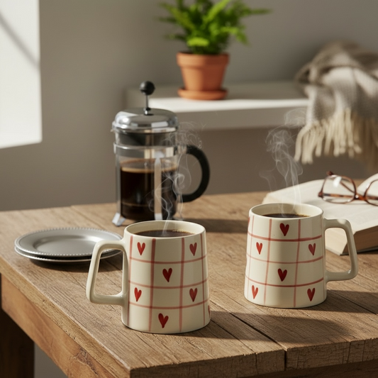 Heart Checked Mug - Set of 2