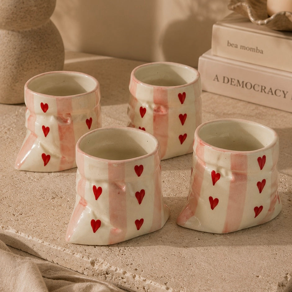 Handmade Pink Stripes Slouchy Handleless Mugs Small