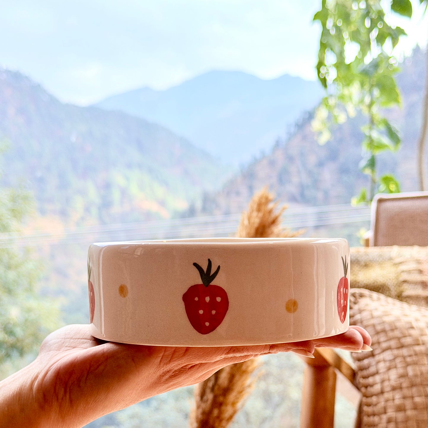Strawberries and Daisies Handpainted Flat Bowl