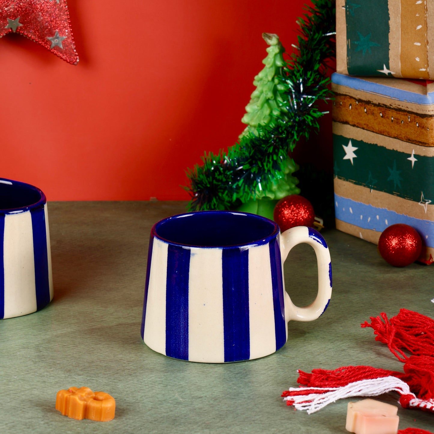 The Zen Stripe Mug Dark Blue - Set of 2