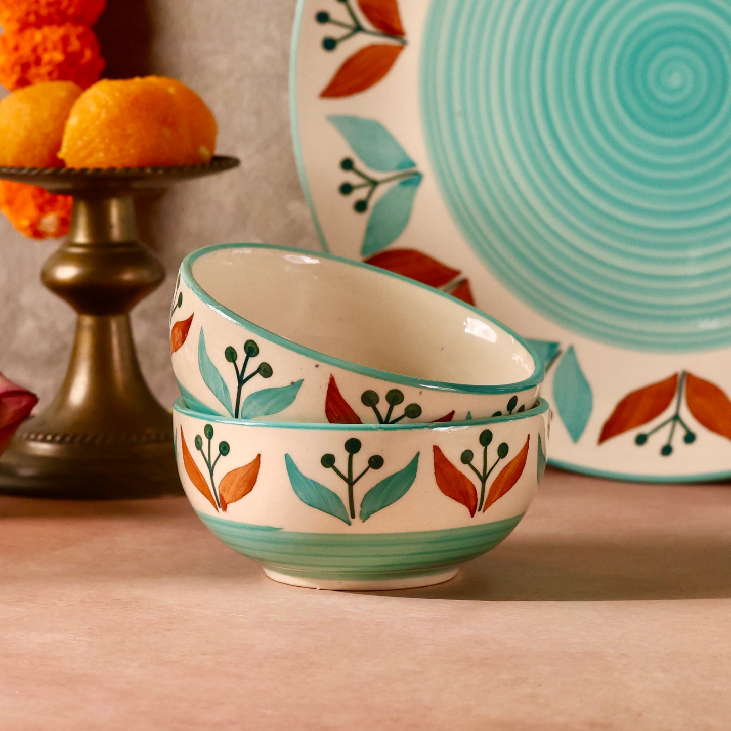 Mughal Garden Handpainted Dinner Set for 2 - 7 pieces