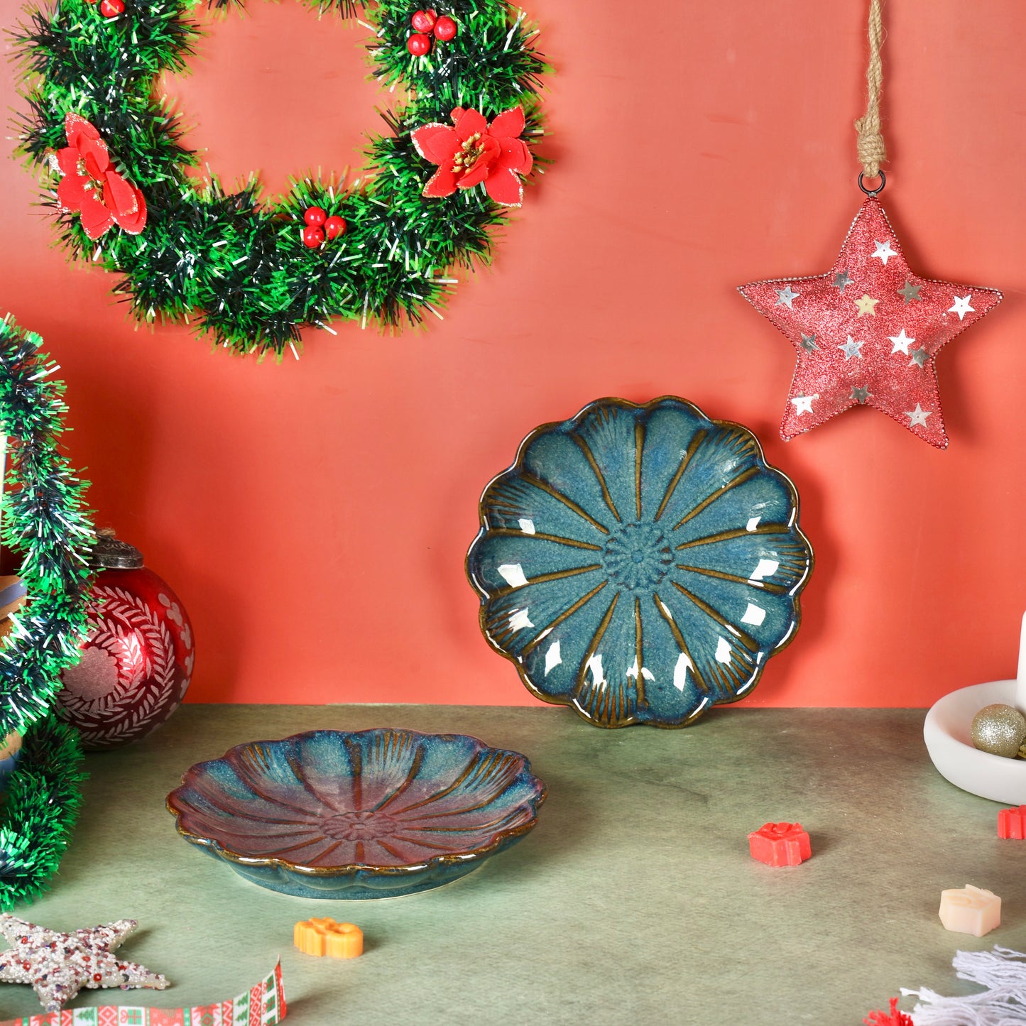 Vera Blue Studio Pottery Scalloped Plate or Trinket Dish