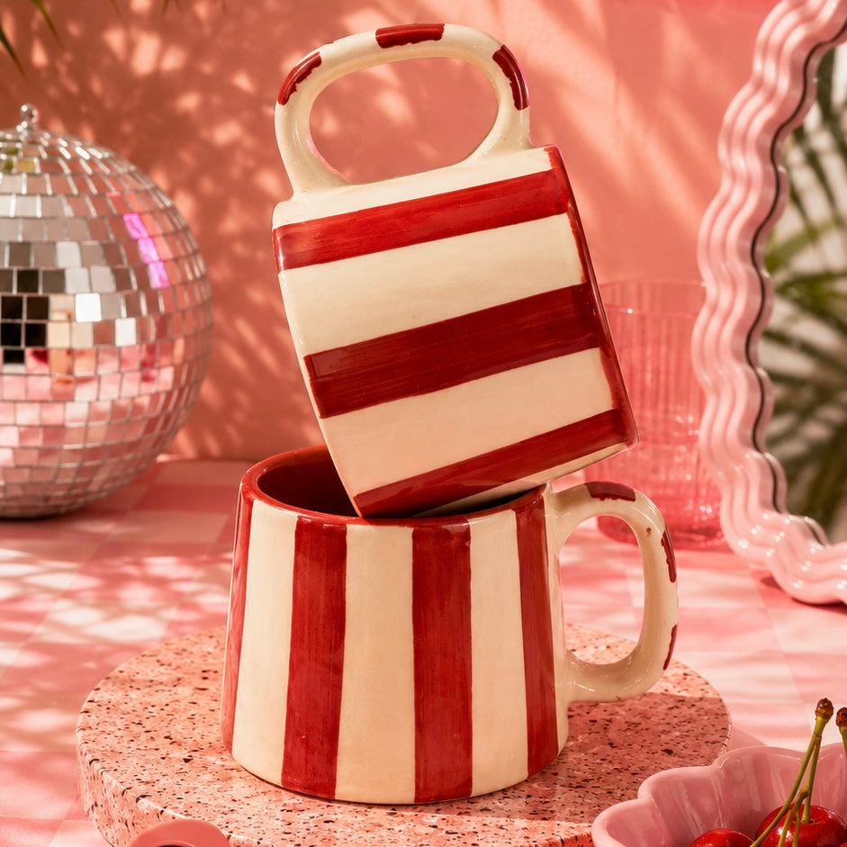 The Zen Stripe Mug Red - Set of 2