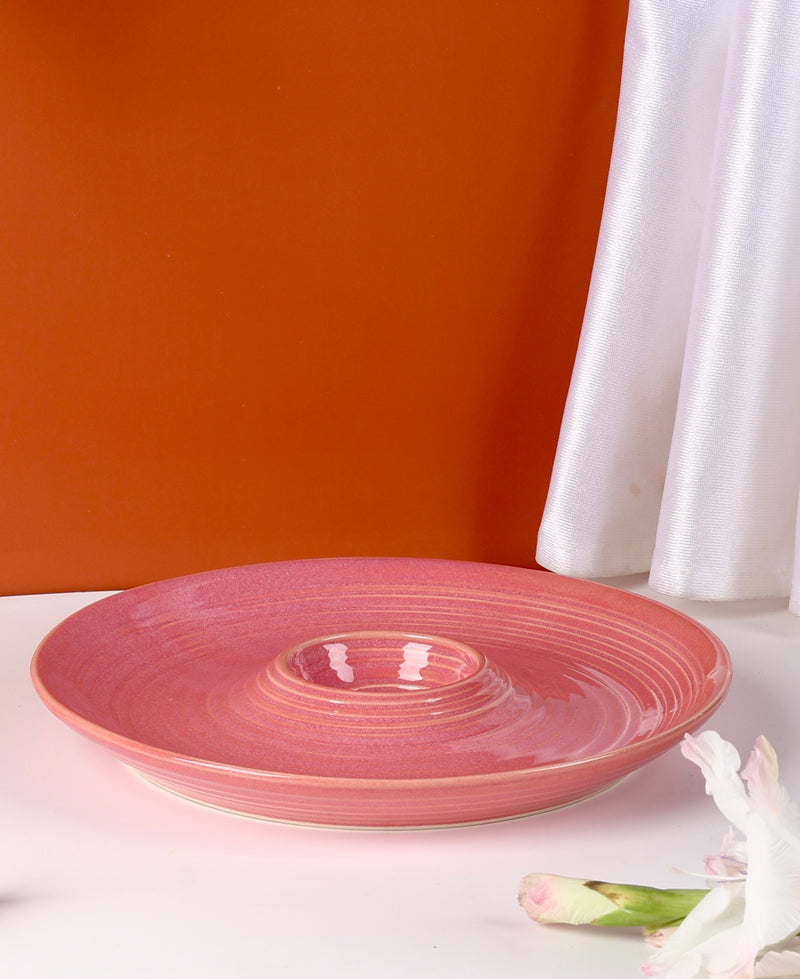 Studio Pottery Pink Spiral  Chip and Dip Platter