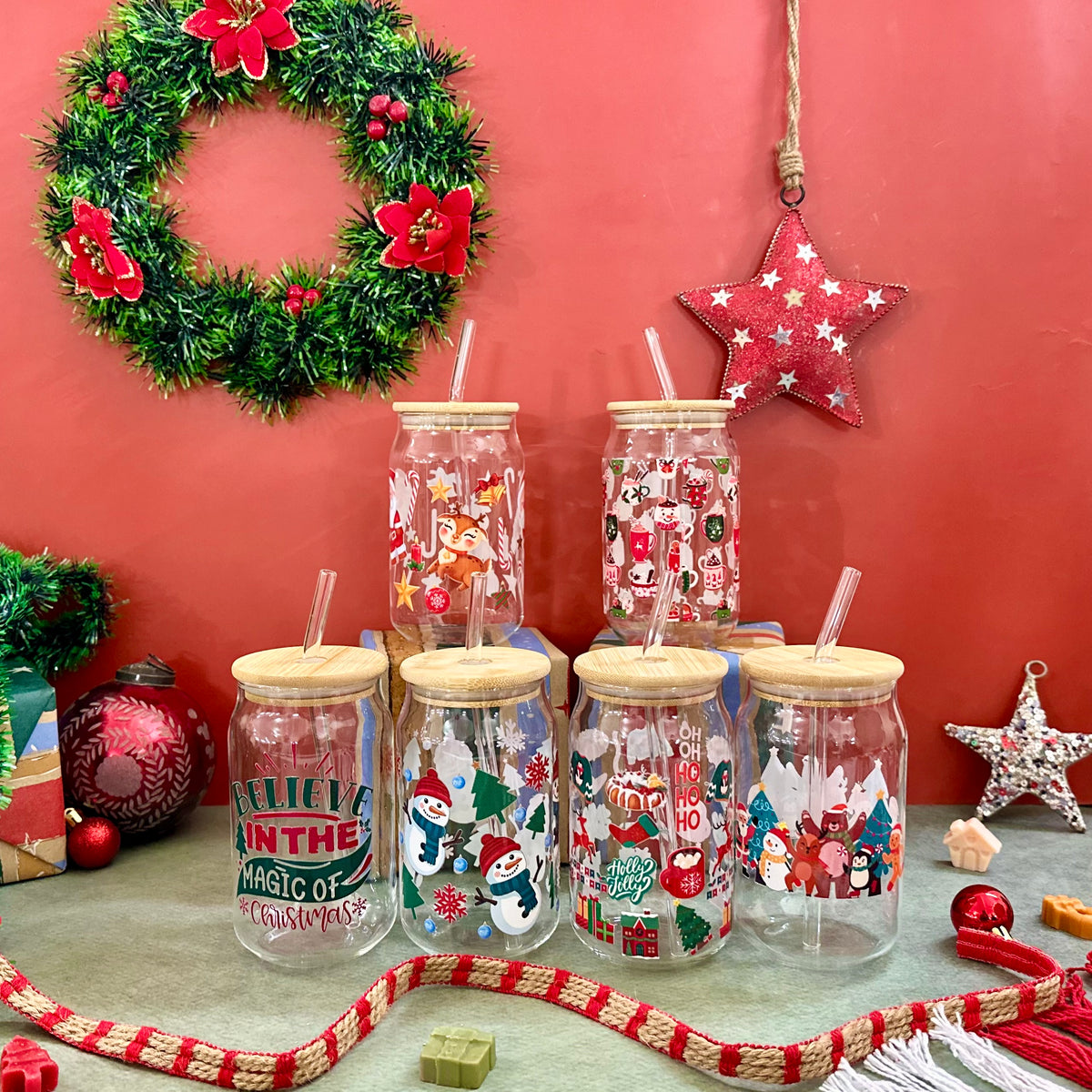Set of 6 Christmas Glass Sippers - with UV DTF stickers