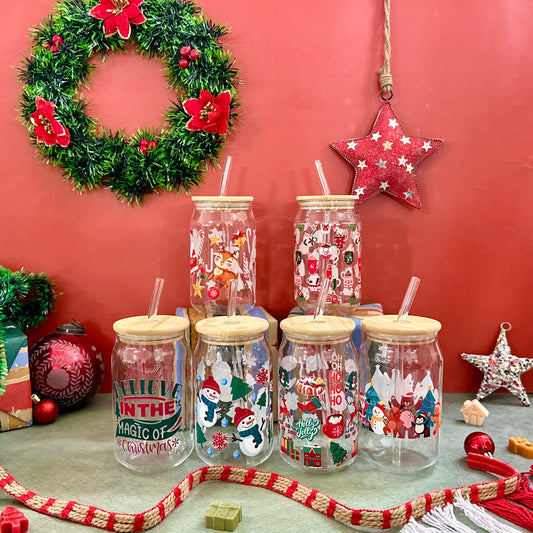 Set of 6 Christmas Glass Sippers - with UV DTF stickers