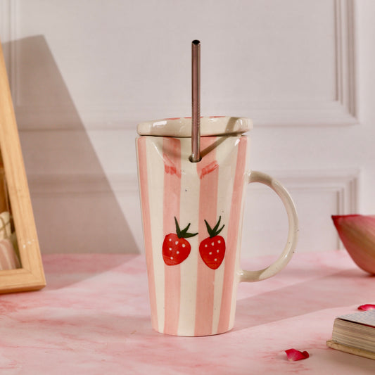 Strawberry Stripe Sipper - with stainless steel straw