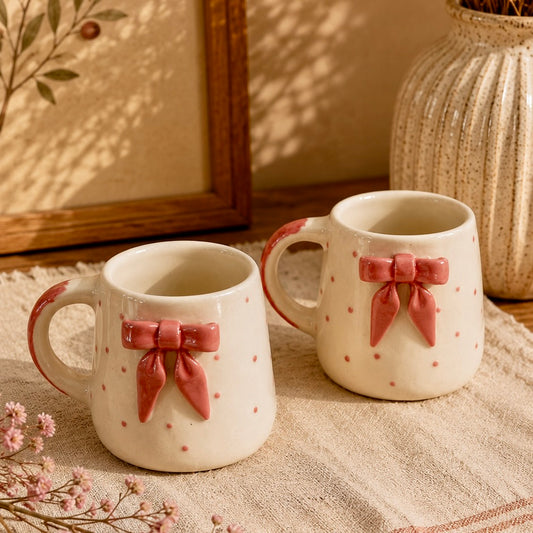 Rosette Bow Polka Mug - Set of 2