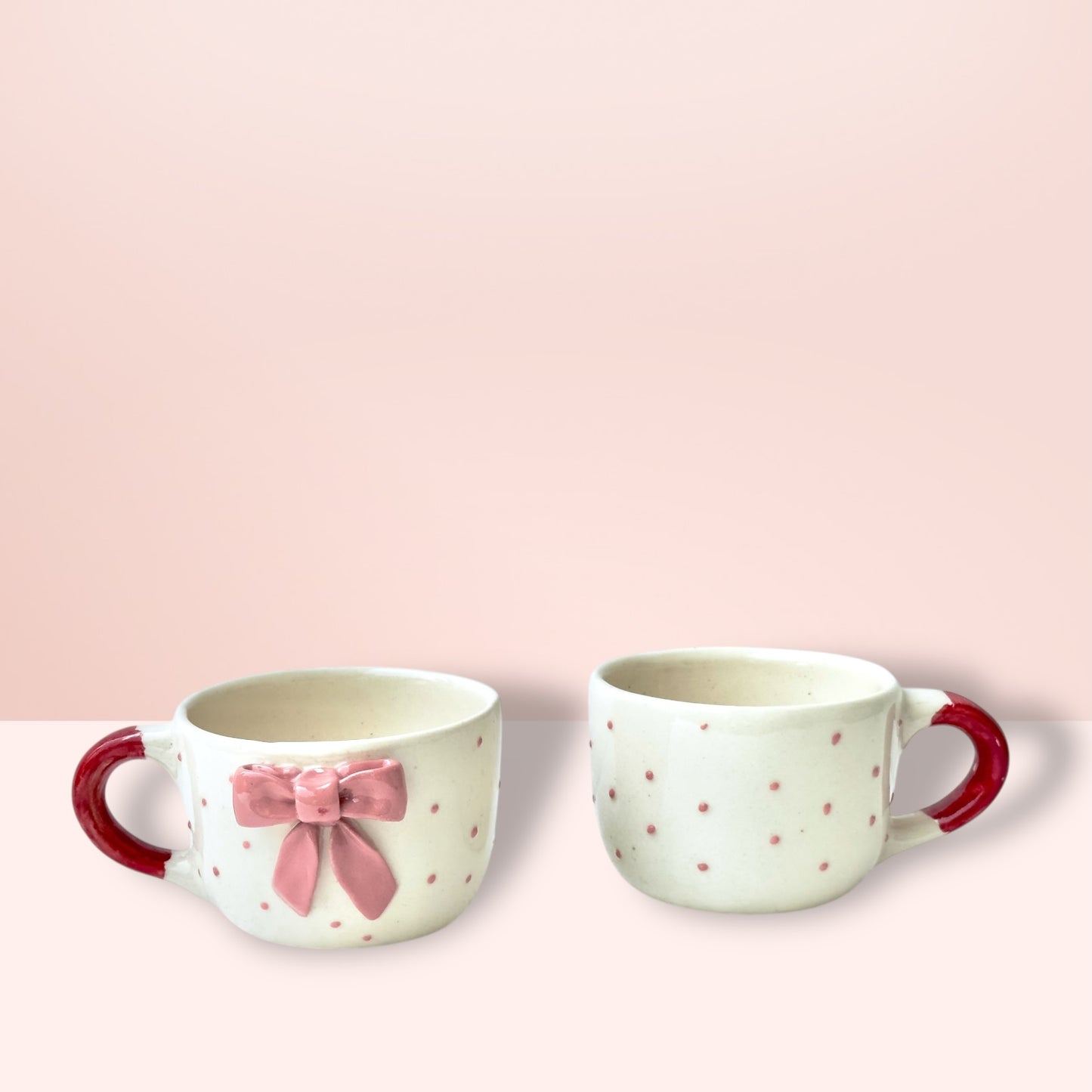 Pink 4D Bow Polka Mugs - Set of 2