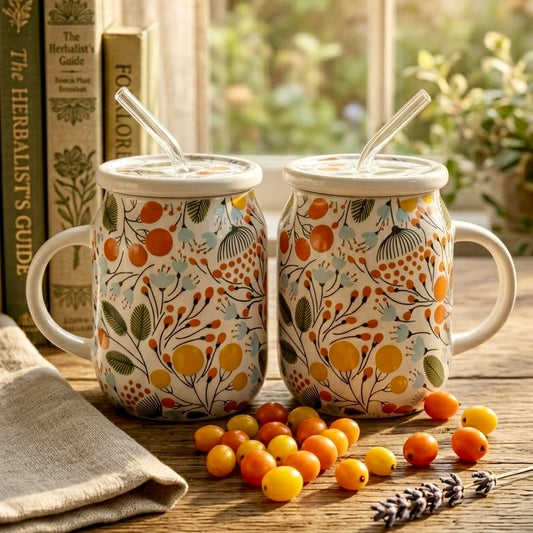 Citrus Floral Ceramic Sipper - Pack of two with minor imperfections