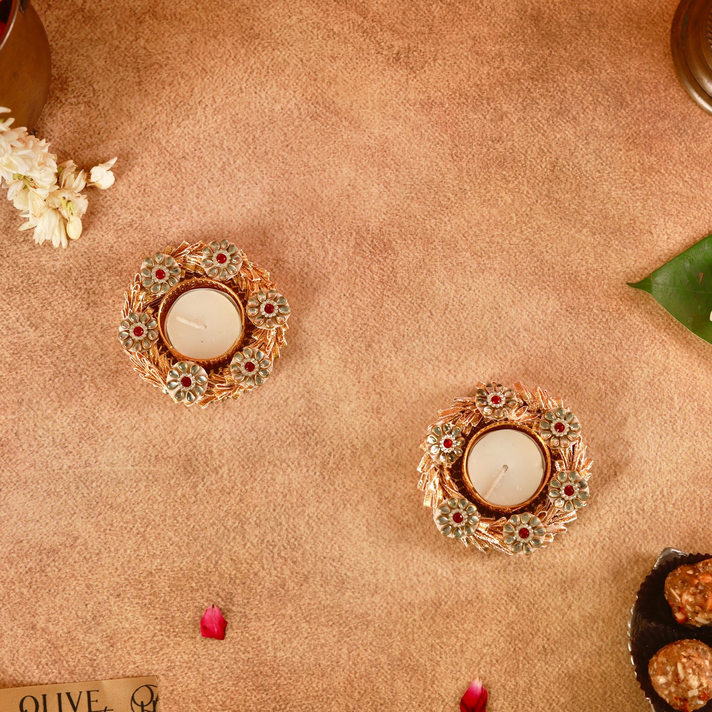Aarambh Jyoti – Gota Patti & Beadwork Tealight Holders (Set of 2)