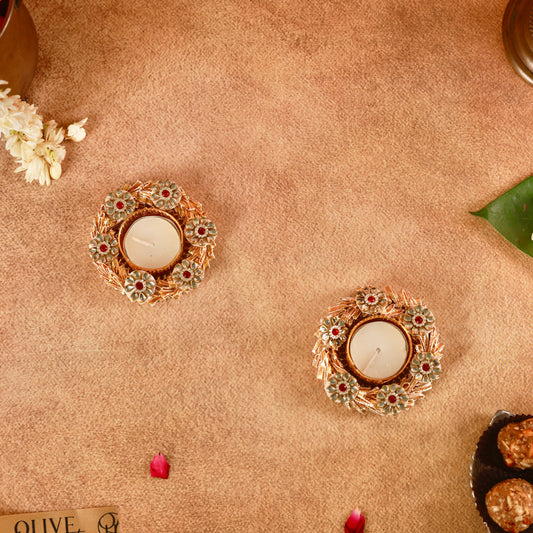 Aarambh Jyoti – Gota Patti & Beadwork Tealight Holders (Set of 2)