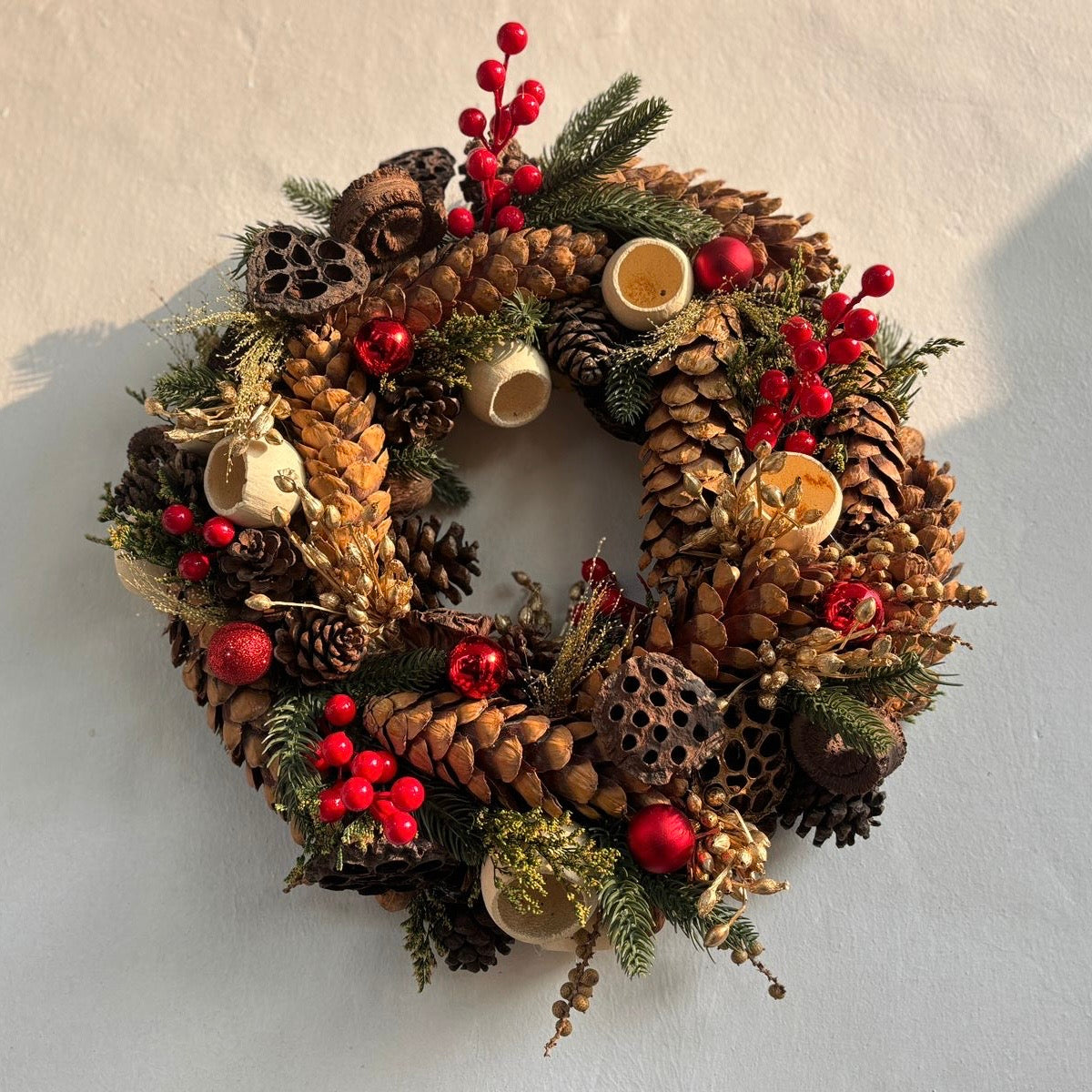 Christmas Wreath - made from dried flowers - rustic and evergreen