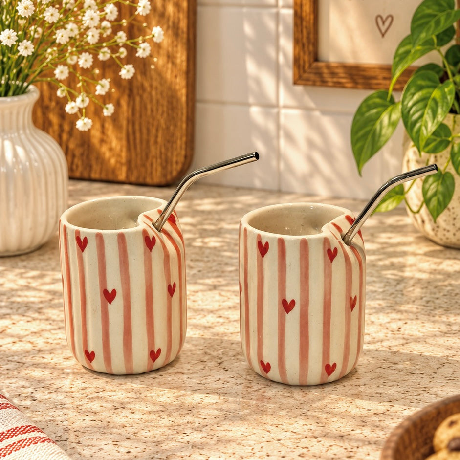 Love at First Sip Mugs with stainless steel straws - pack of two