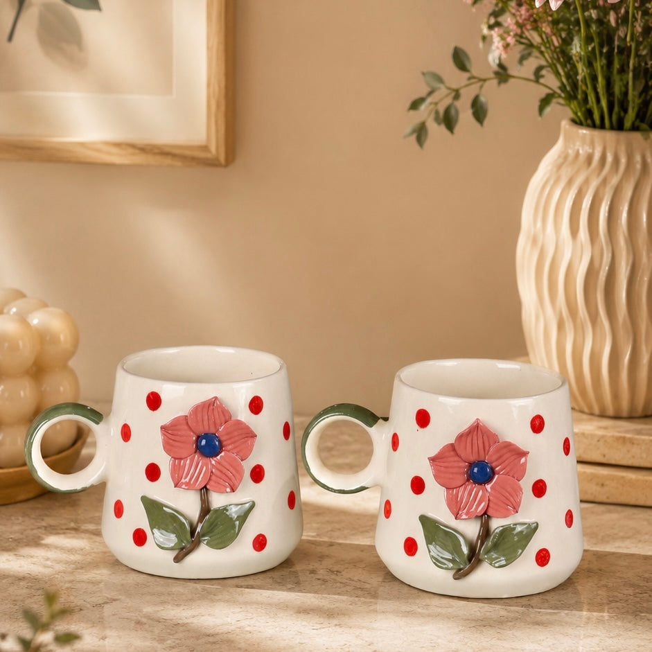 Camellia Polka Flower Mug - Set of 2