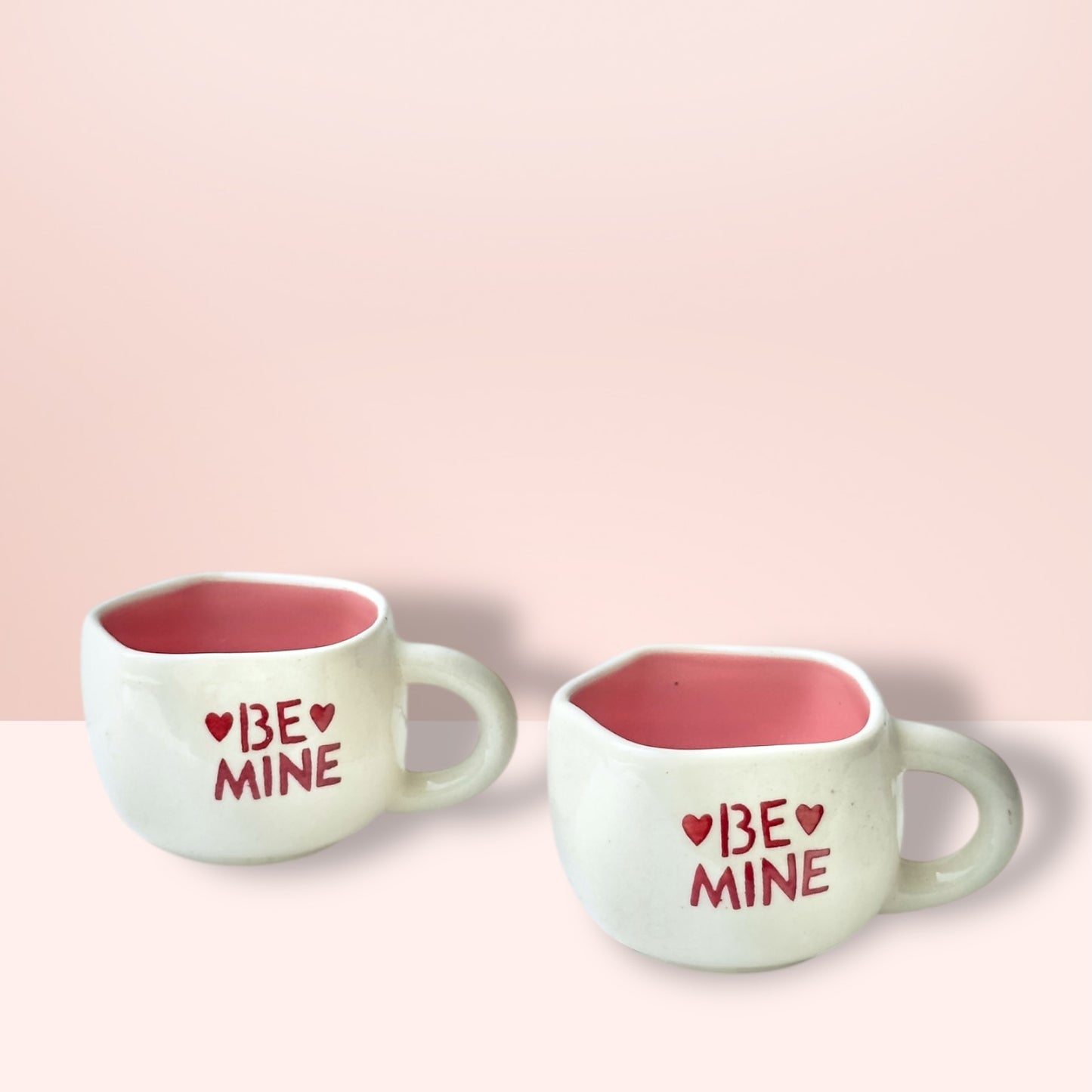 Uneven Pink Be Mine Mugs - Set of 2