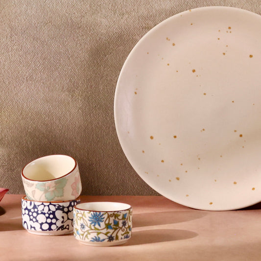 Unique Platter with Printed Dip Bowls - Set of 4 pieces