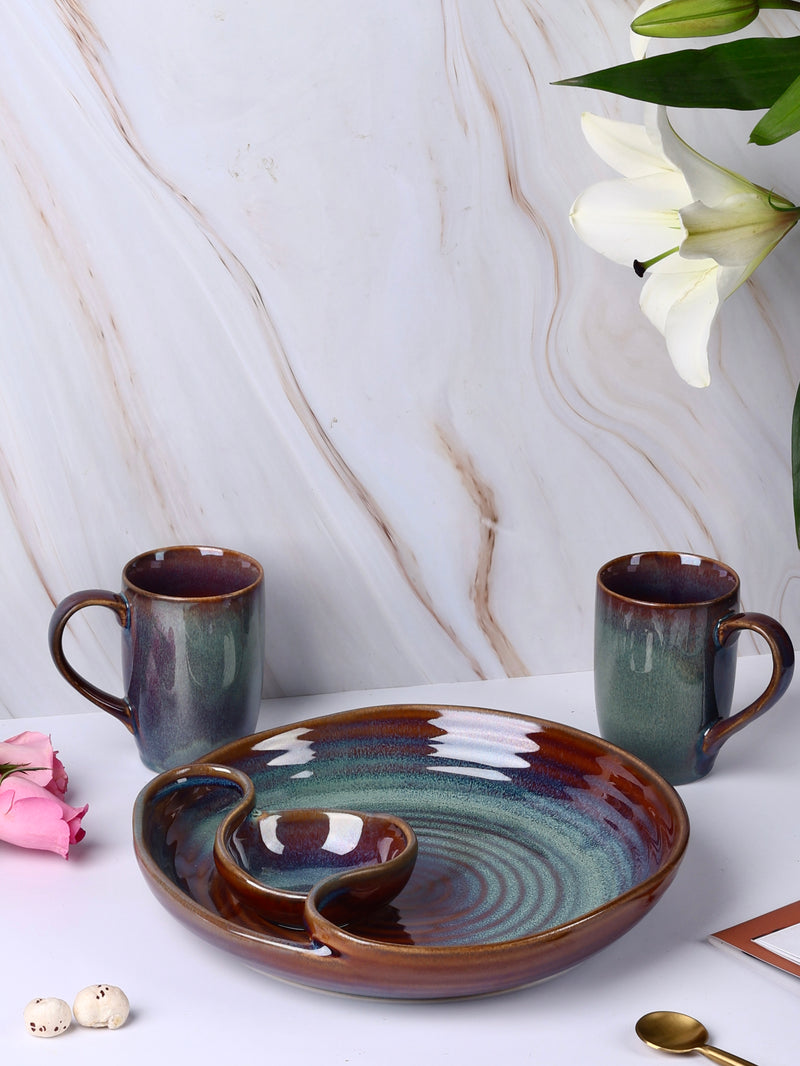 Studio Pottery Kira Platter with 2 mugs