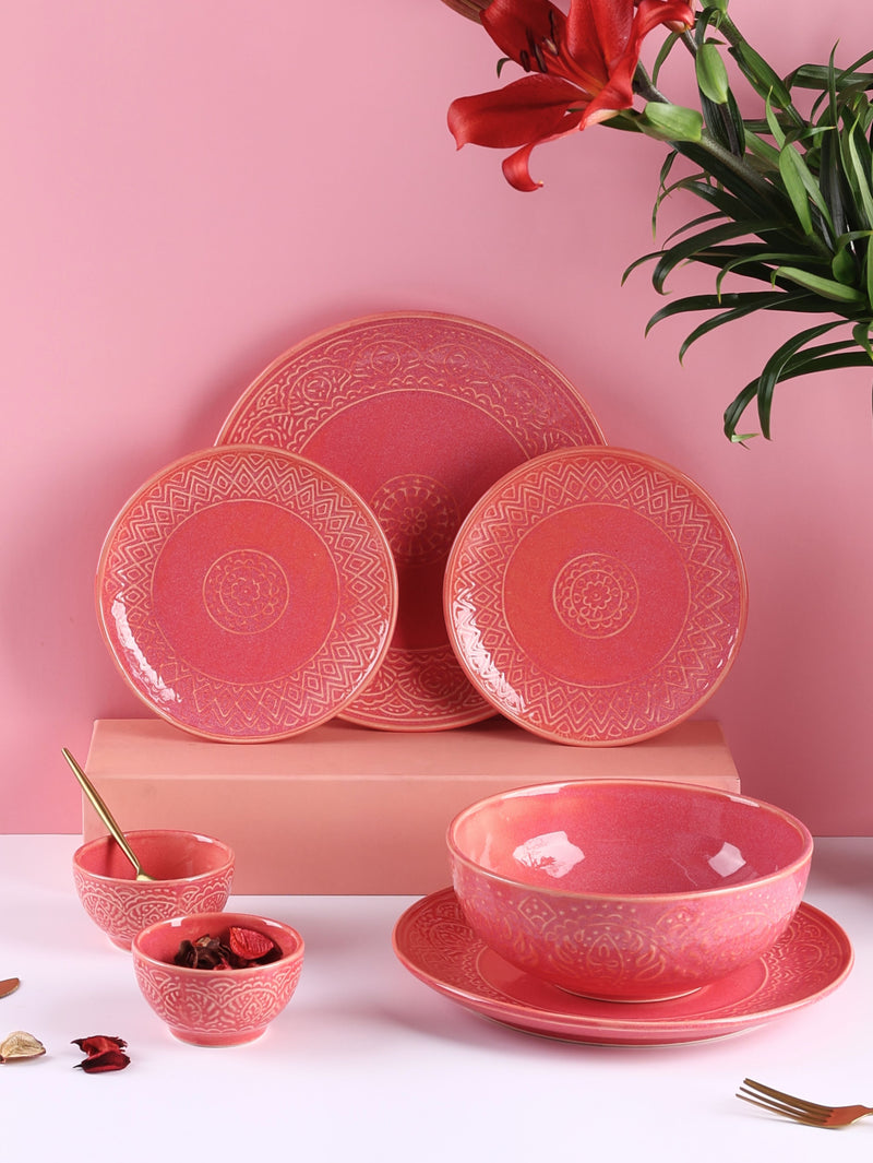 Pink Renee Studio Pottery Dinner Set  for 2 (Exclusive) - 7 pieces
