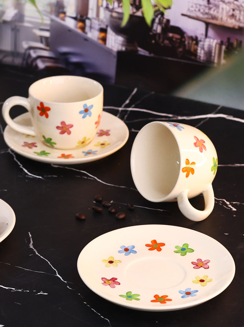Daisy Handpainted Cup and Saucer - Set of 2