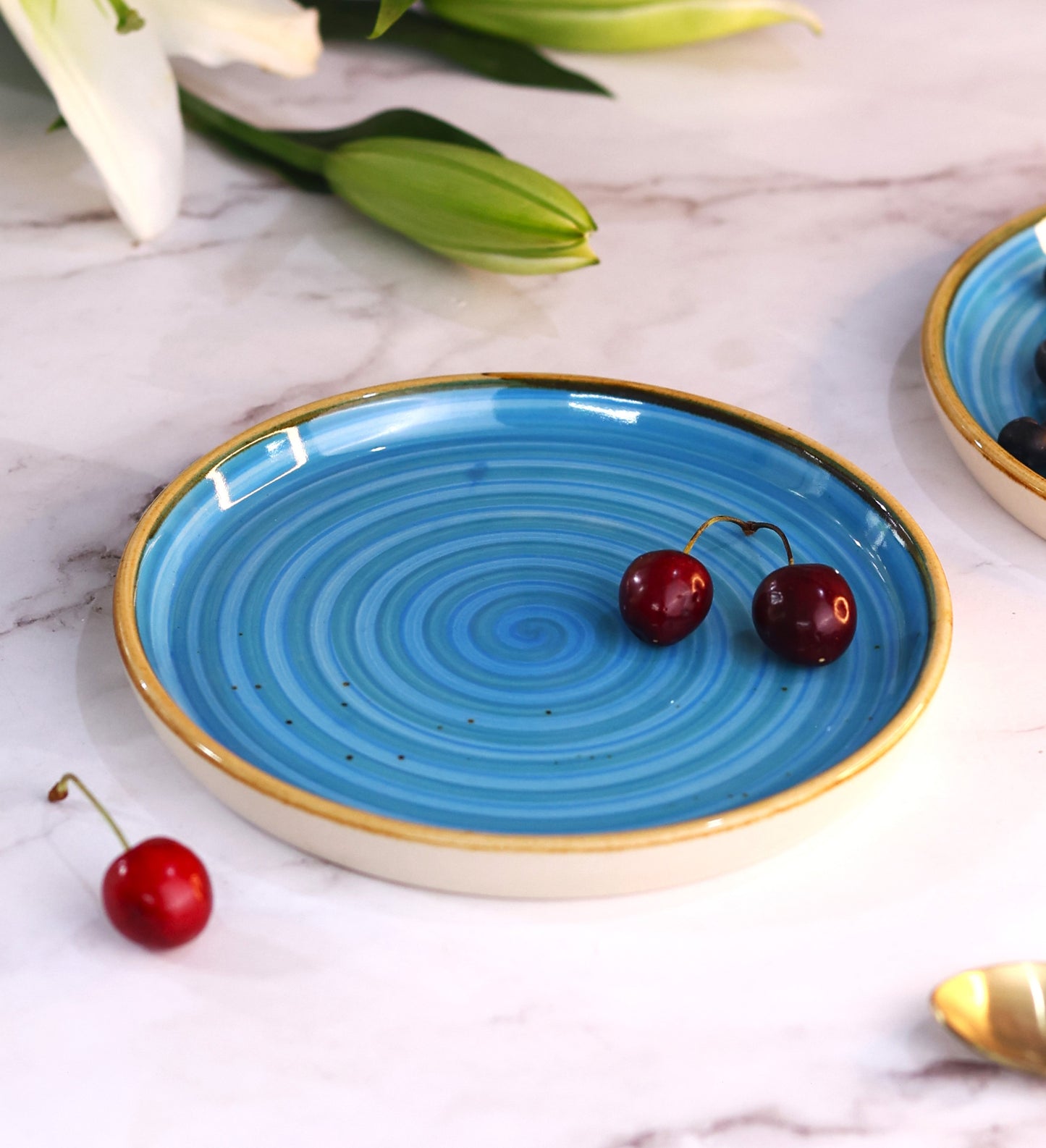 Blue Rim Deep Sided Snack Plate