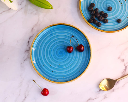 Blue Rim Deep Sided Snack Plate