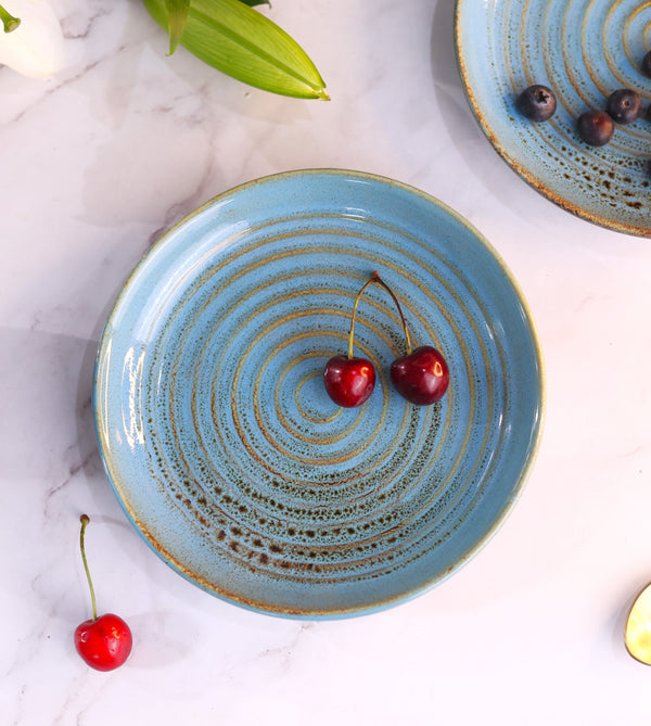Curved Spiral Blue Snack Plate