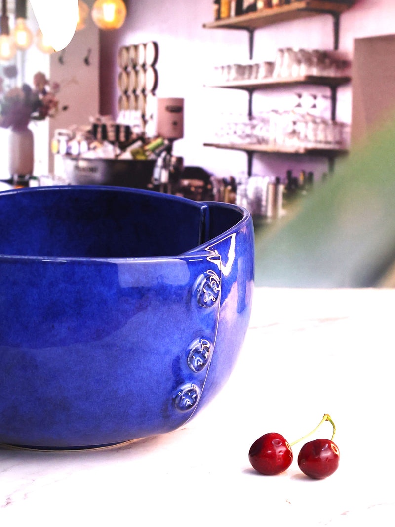 Studio Pottery Venetian Blue Button Serving Bowl Large