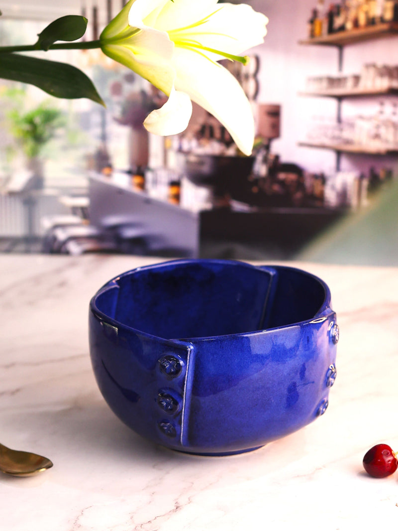 Studio Pottery Venetian Blue Button Serving Bowl Medium