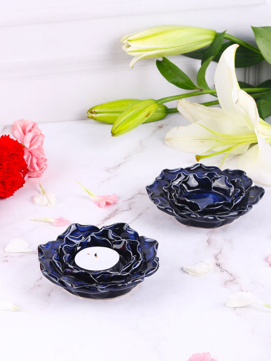 Neelam Studio Pottery Flower Diya - Set of 2