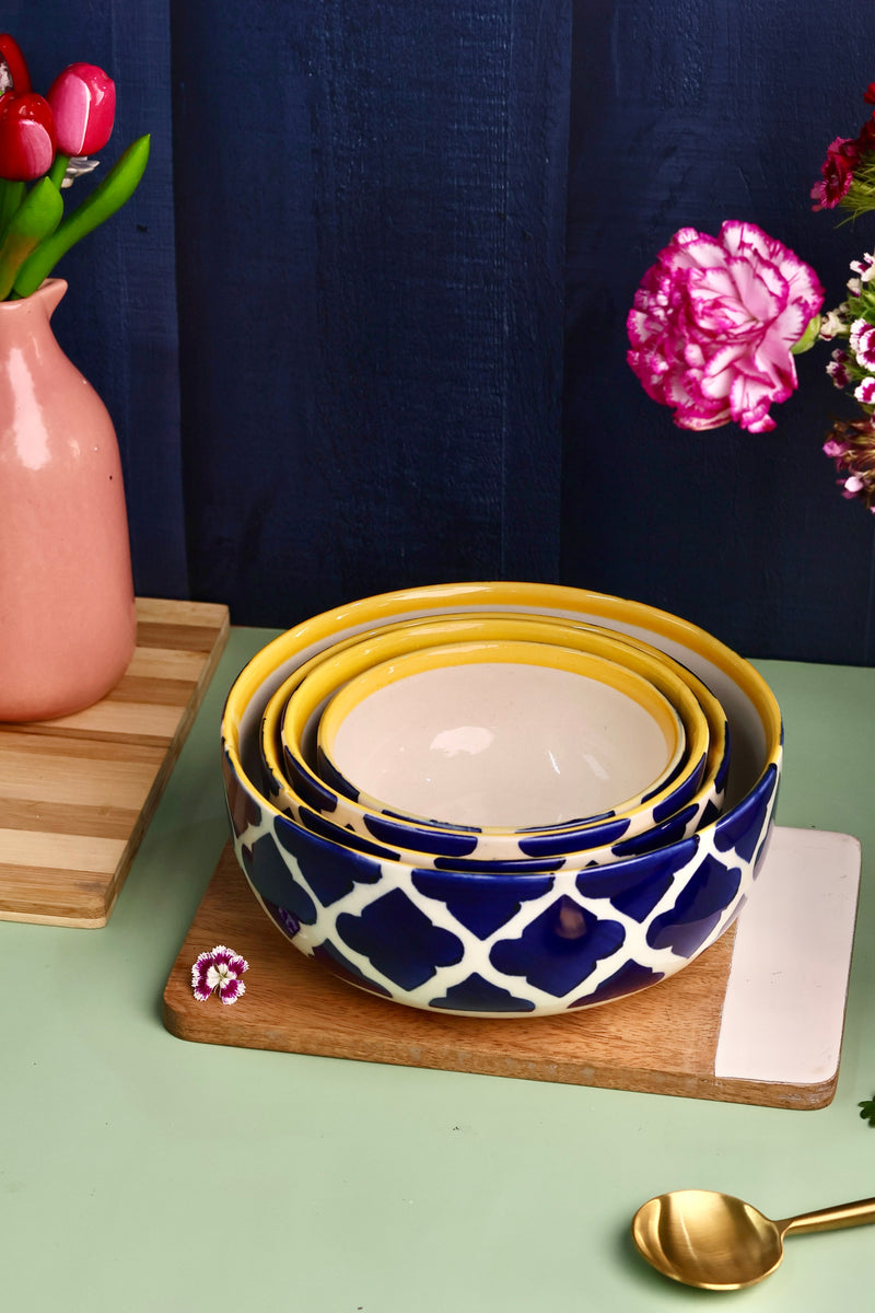Blue and Yellow Moroccan Nesting Bowl Set of 4
