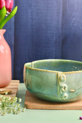 Studio Pottery Green Button Serving Bowl