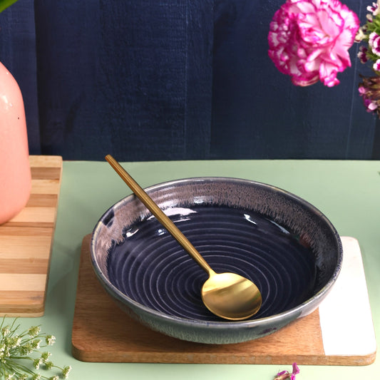 Twilight Spiral Shallow Stoneware Bowls for Pasta, Salads & Curries