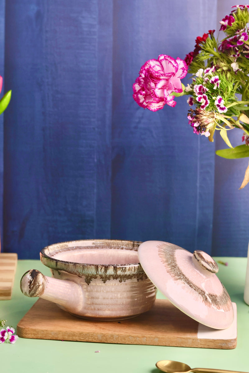 Pastel Pink Studio Pottery Fondue Pot