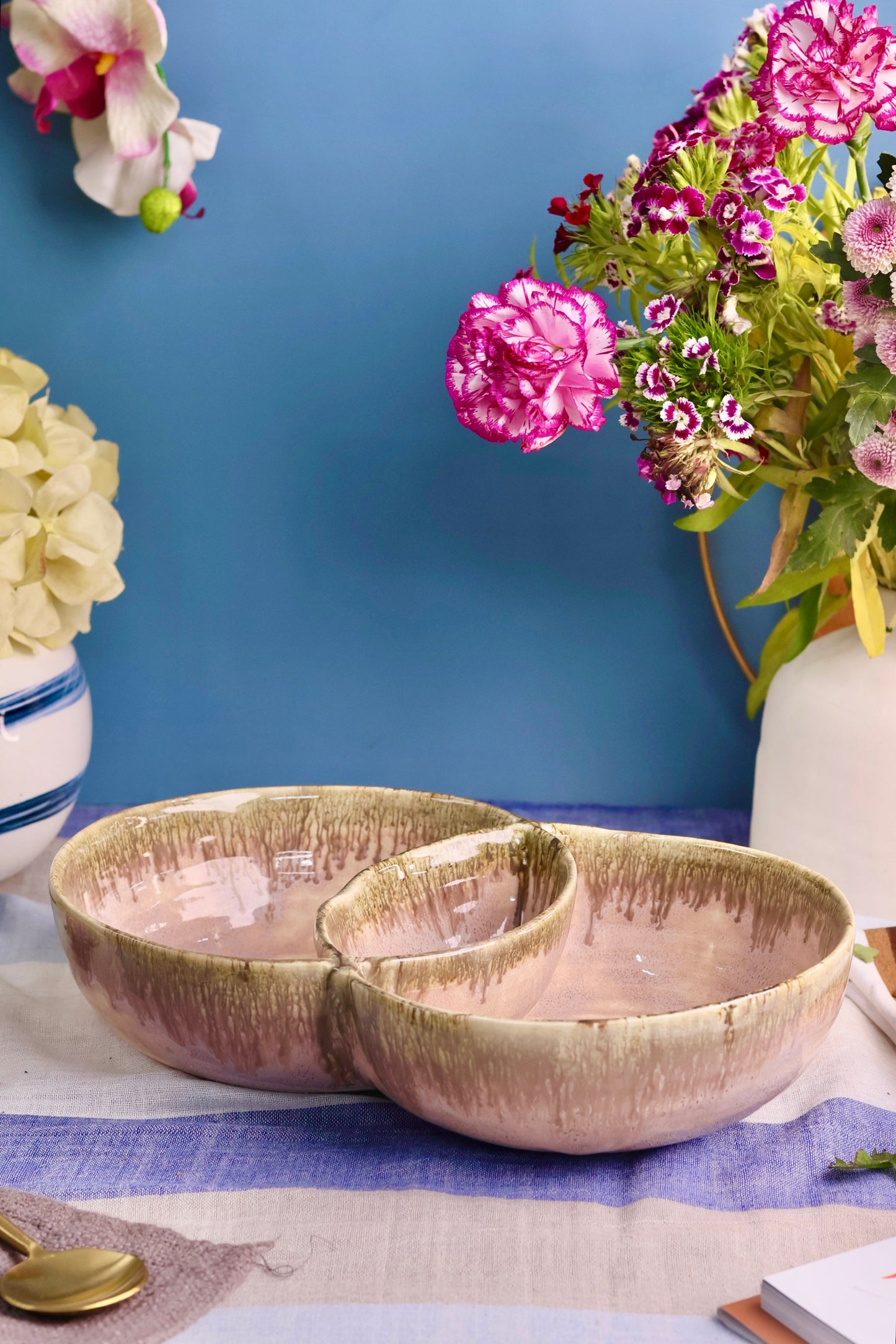 Double Serving Bowls Set with Copper Drip