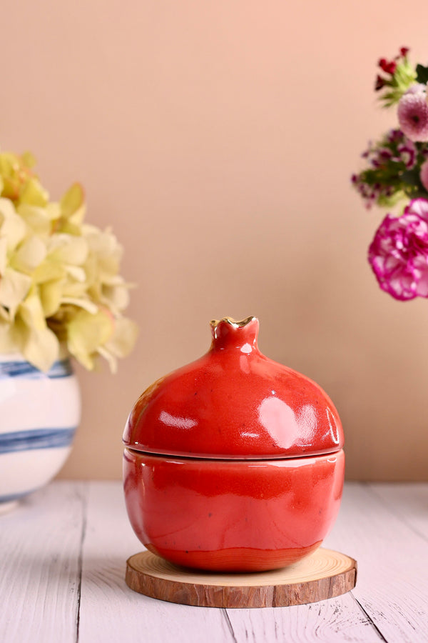 Red Pomegranate Jar with Gold tip