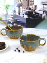 Tarini Studio Pottery Latte Mugs - Wide Stoneware Mugs for Cappuccino, Latte, Soup