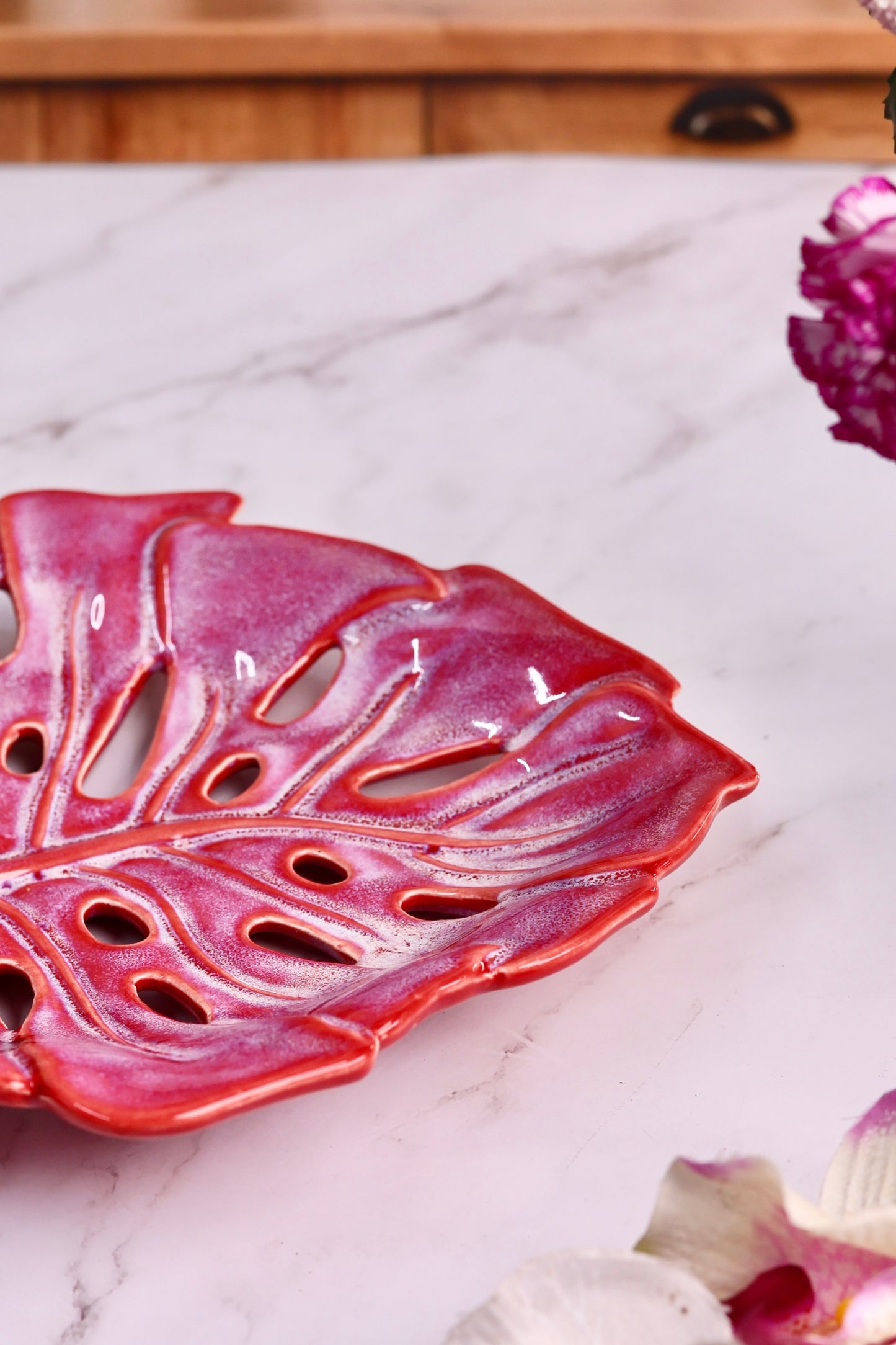 Shaded Pink Monstera Platter or Trinket Tray