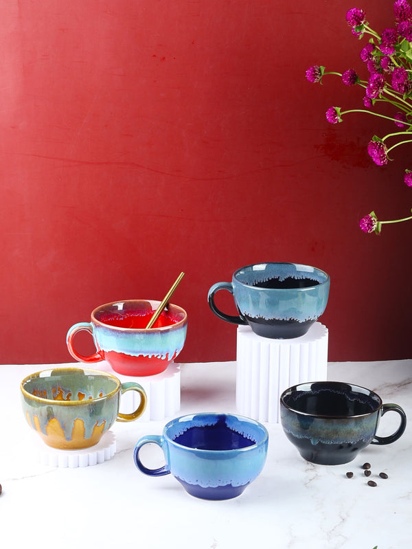 Tarini Studio Pottery Latte Mugs - Wide Stoneware Mugs for Cappuccino, Latte, Soup