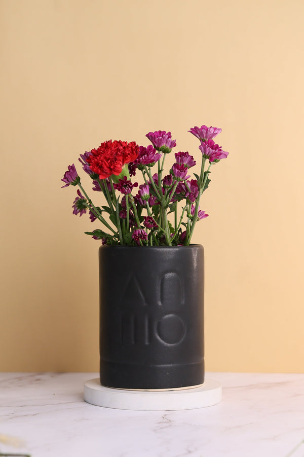 Luna Ceramic Flower Planters - Black, Brown, Green & Pink